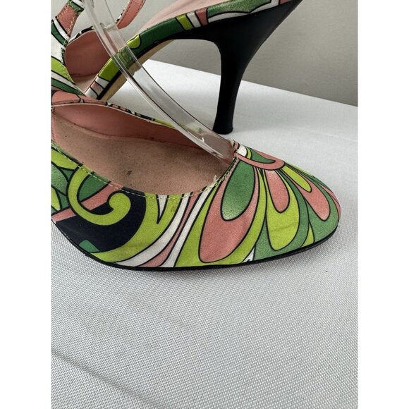 Circa Joan & David Pink-Green Slingback Heels Women’s Size 10M Retro Discocore - Picture 6 of 16